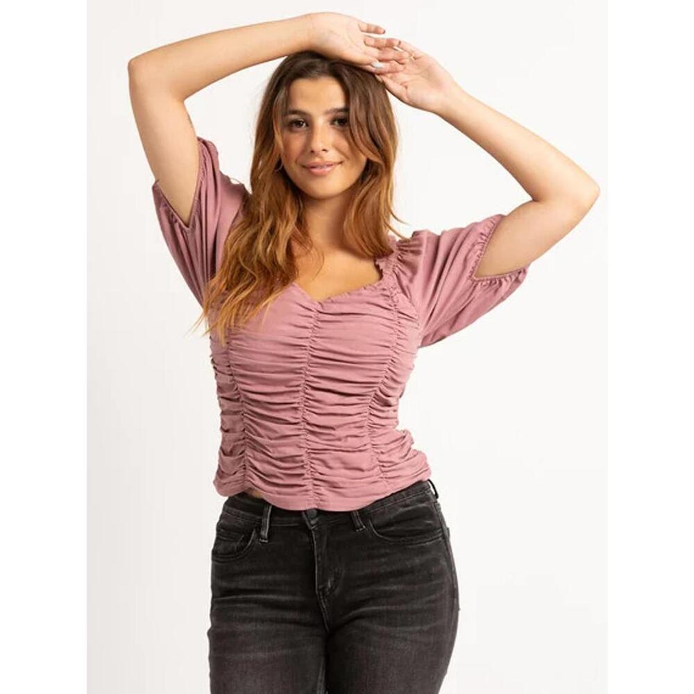 Kismet Ruched Puff Sleeve Top - Stylish Blush Pink